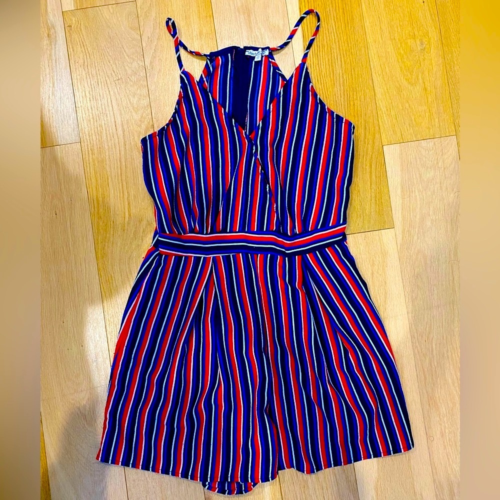 Charlotte Russe Blue and Red Striped Romper
